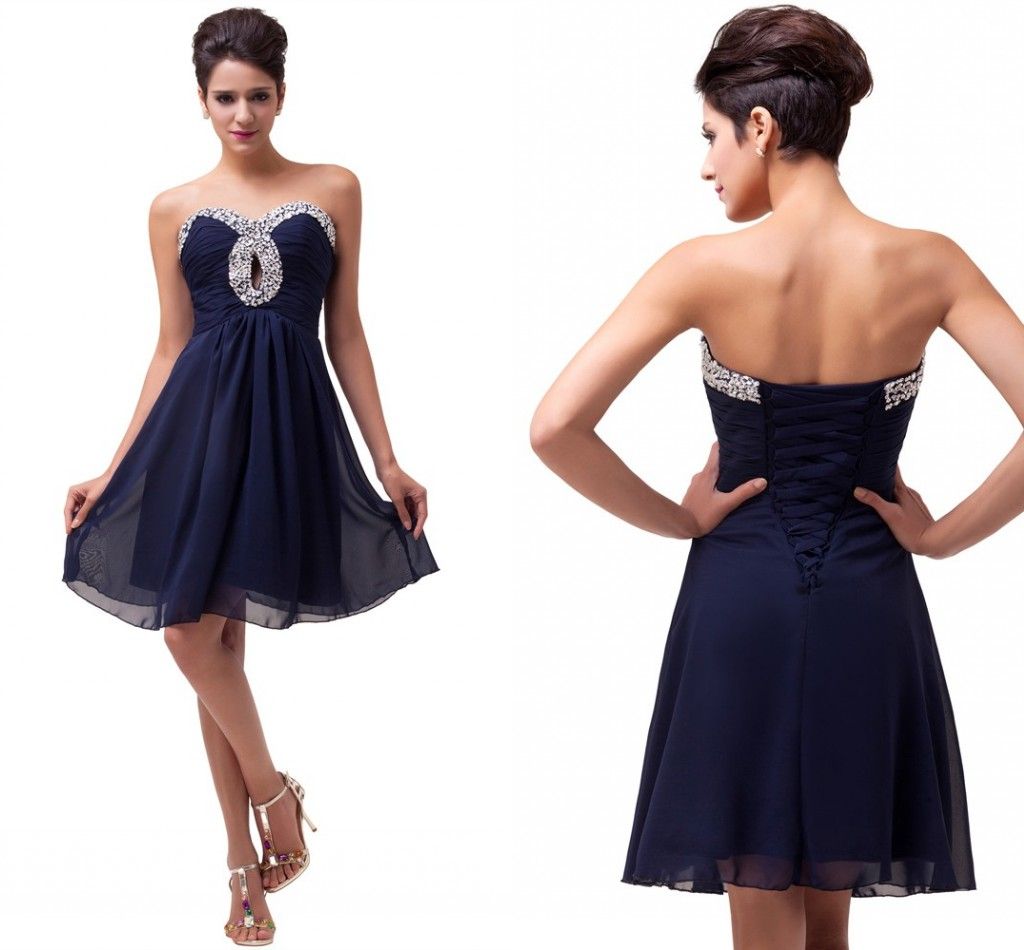Grace Karin Navy Blue Knee Length Strapless Beading Cocktail Dresses
