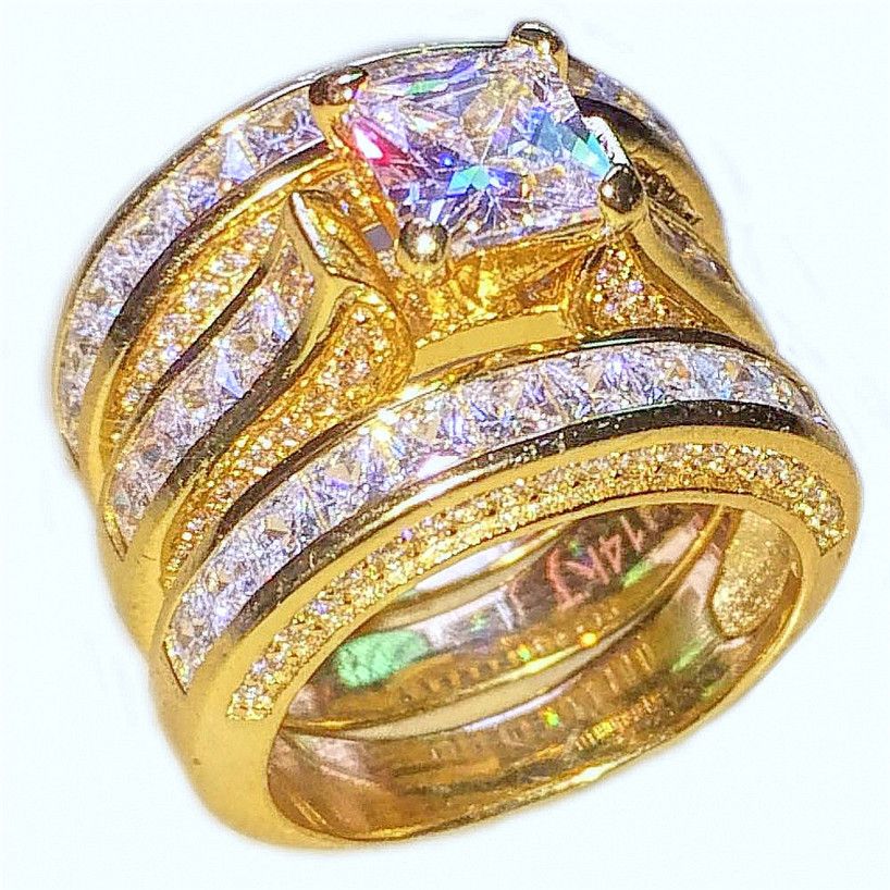 2017 Wholesale Luxury 14k Gold Filled Ring Jewelry Square Topaz Cz Simulated Diamond Gemstone ...