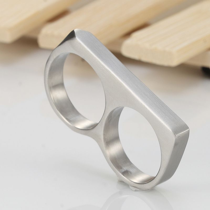 Men'S Womens Two Fingers Knuckle Duster Minimalist Stainless Steel Bar Ring Engagement Rings For