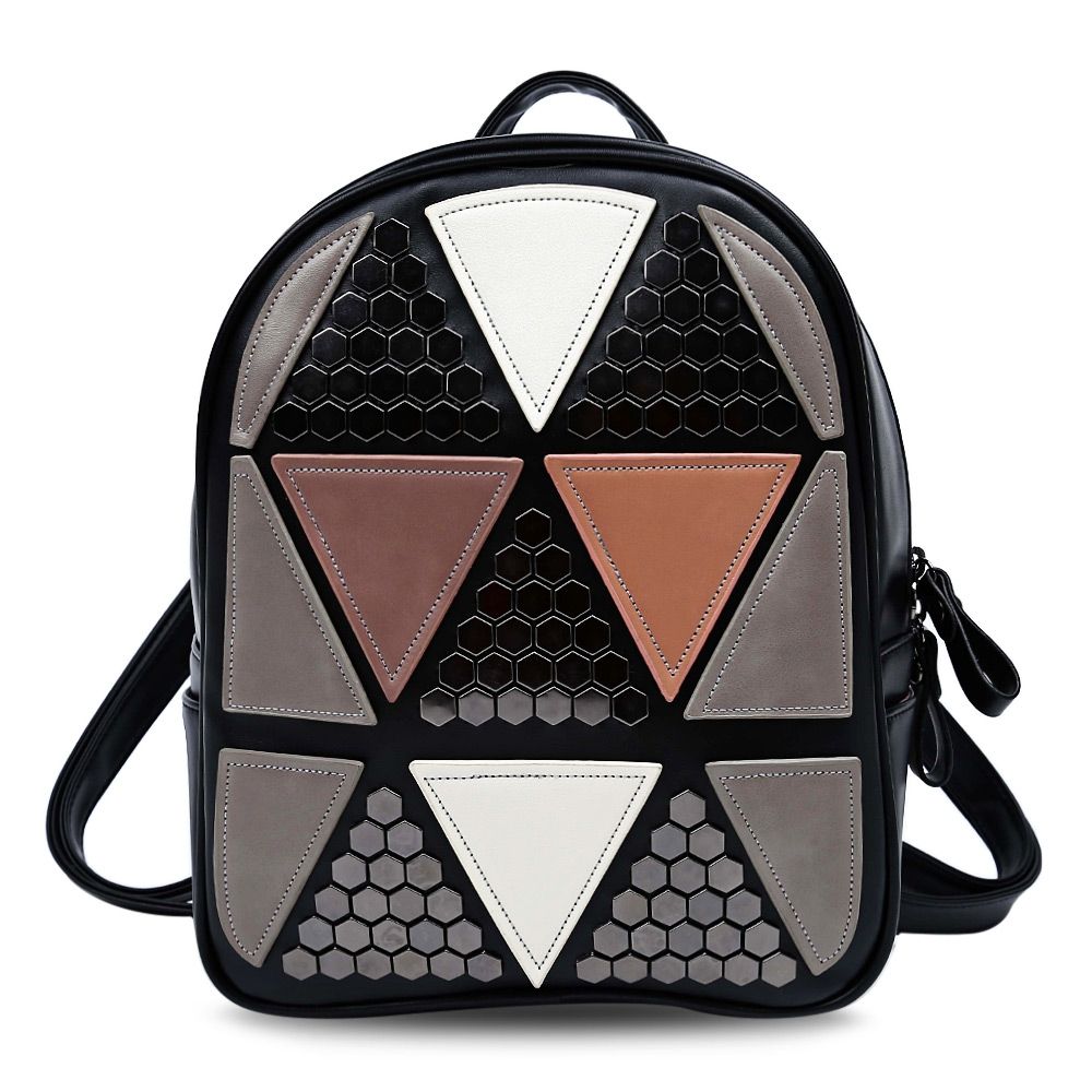 2017 New Pu Leather Triangular Applique Patch Bag Women Backpack