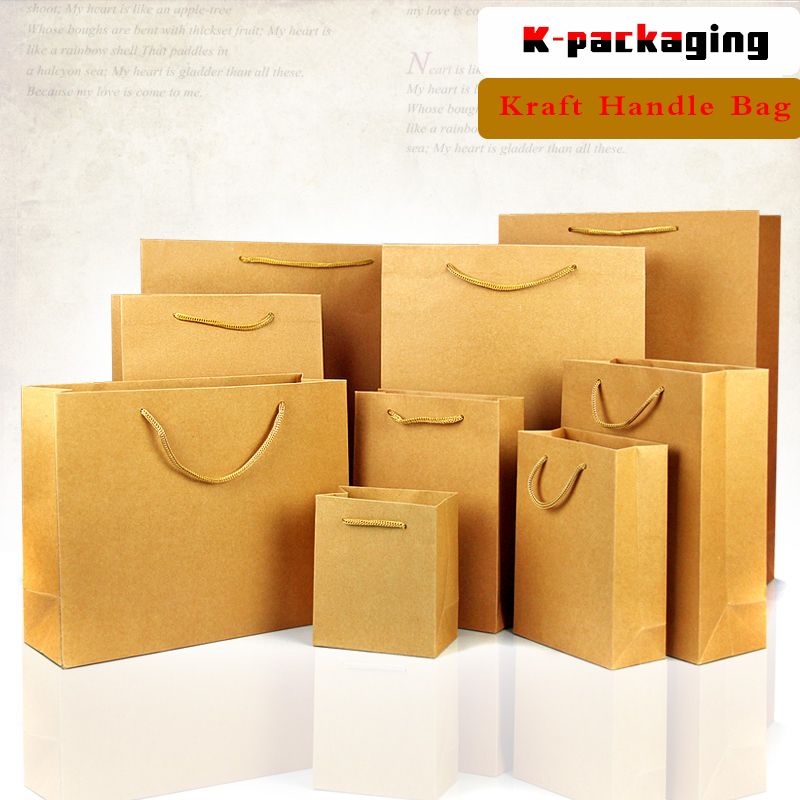 food grade large size brown kraft paper shopping bag with handle