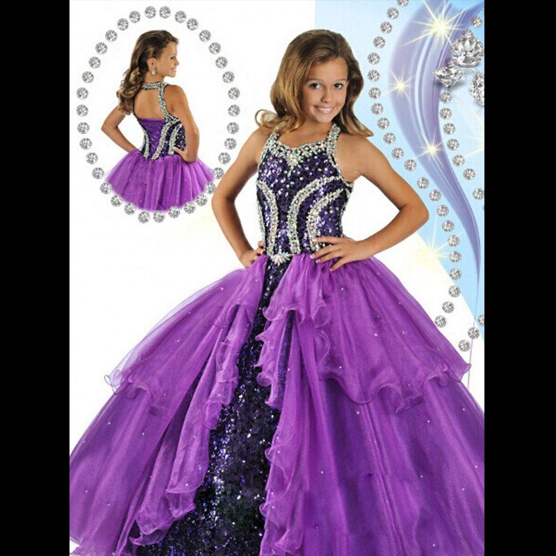 Glitz Purple Ball Gown Girls Pageant Dresses For Teens Crystal Beaded