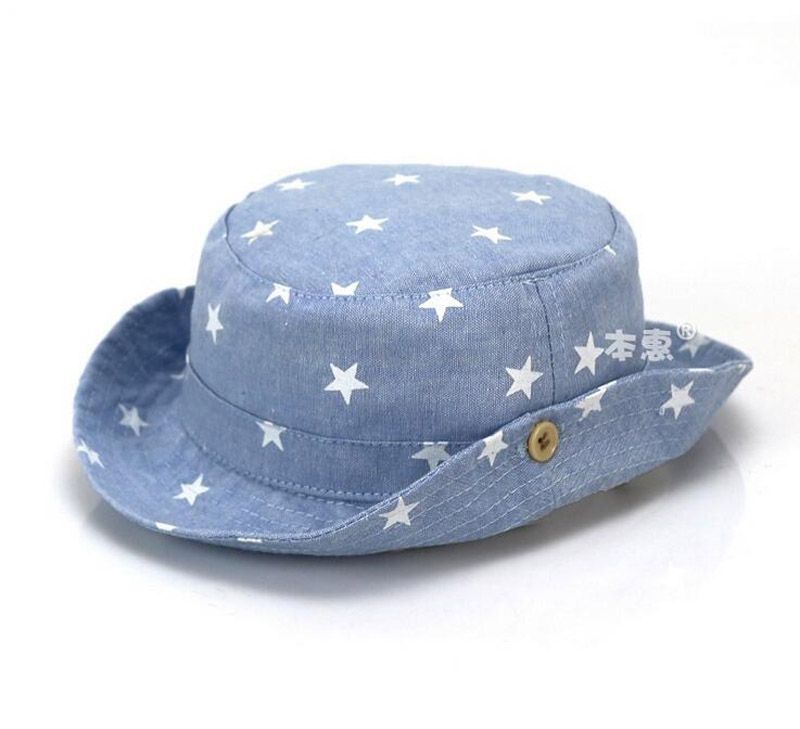 2018 Wholesale Unisex Baby Flat Bucket Hats Children Star Printing Denim Fisherman Caps Spring ...