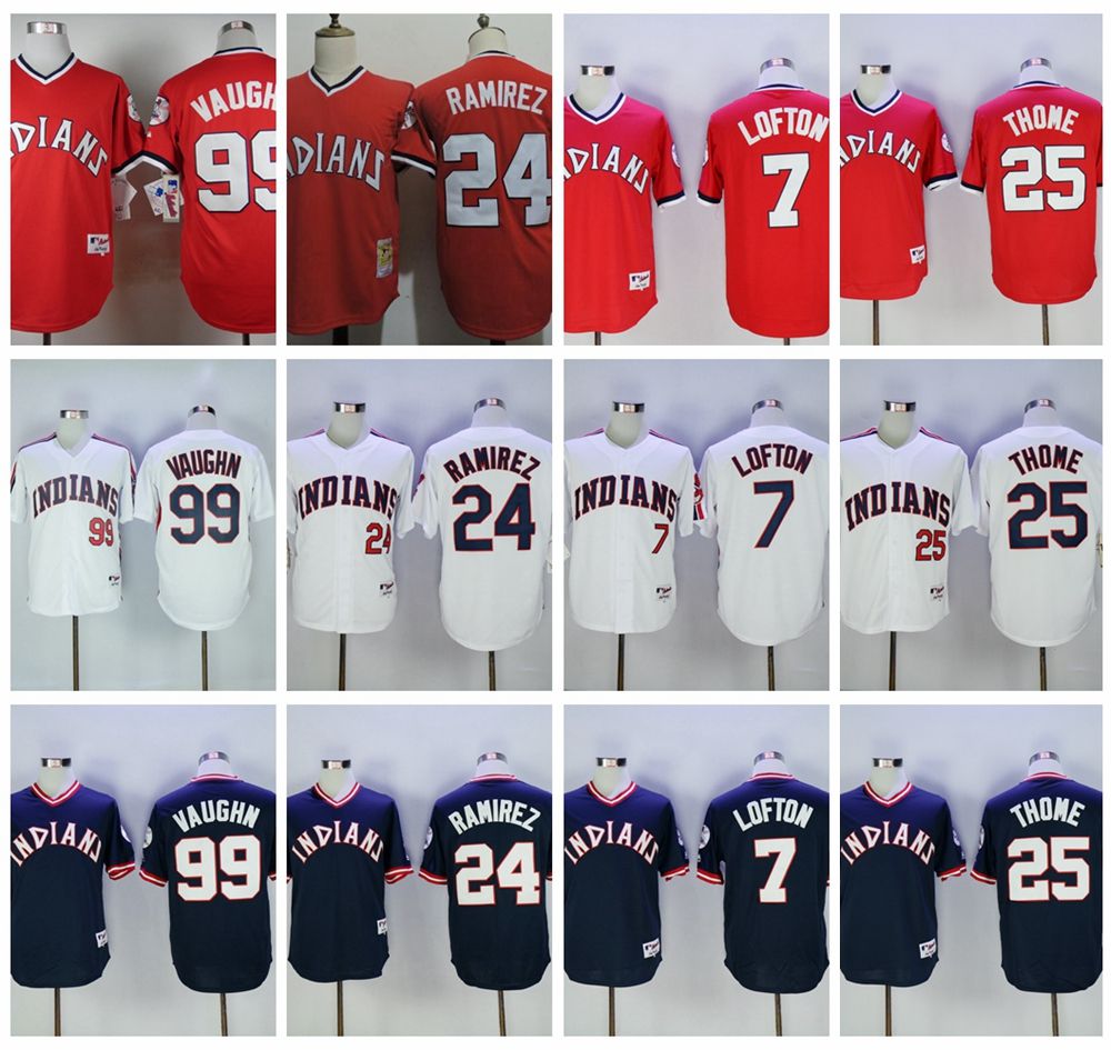 2017 Vintage Cleveland Indians Baseball Jerseys 99 Rick Vaughn 7 Kenny Lofton 25 Jim Thome 24 