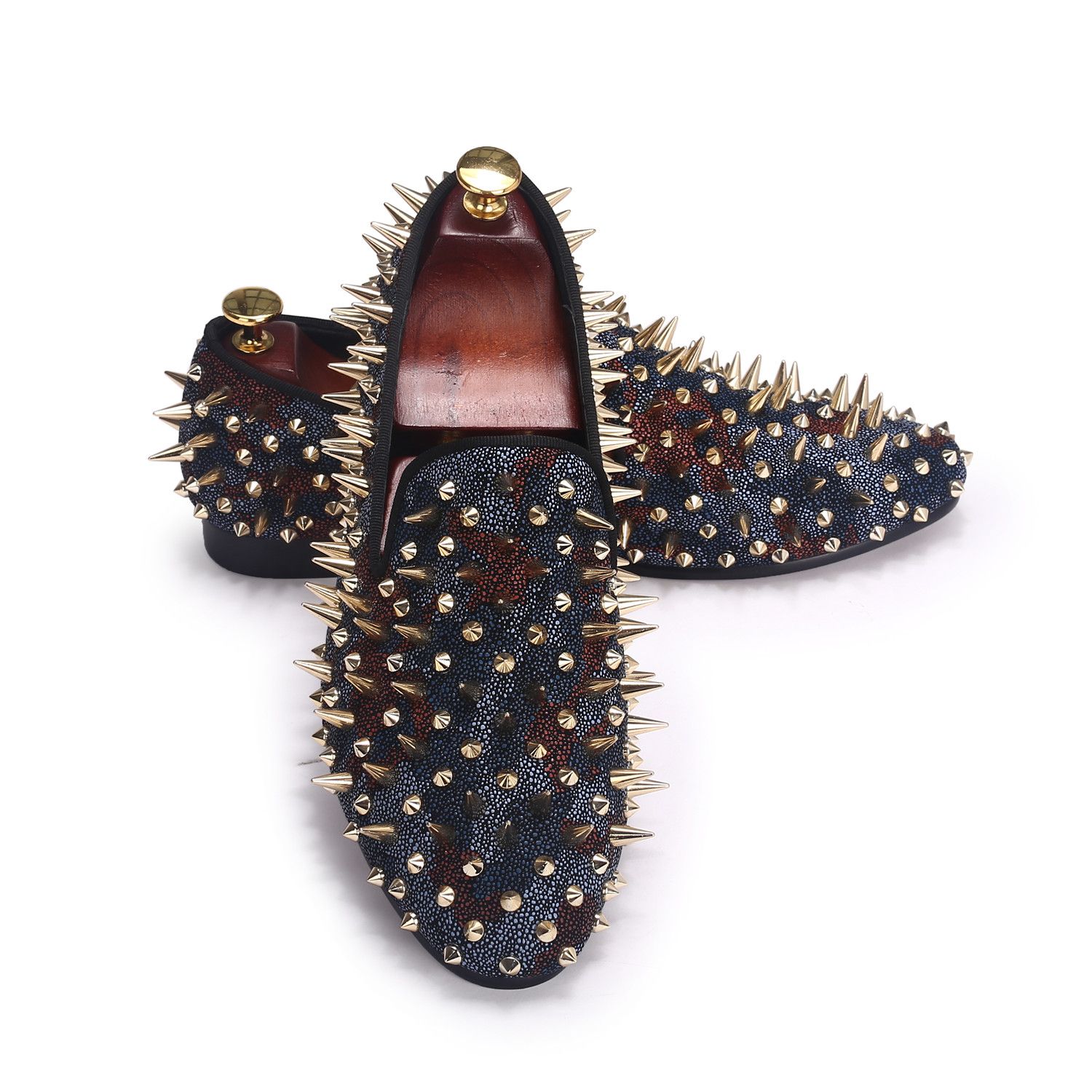Harpelunde Spike Dress Shoes For Men Loafers Rivets Flat Shoes Slip On Handmade Footwear Us Size ...