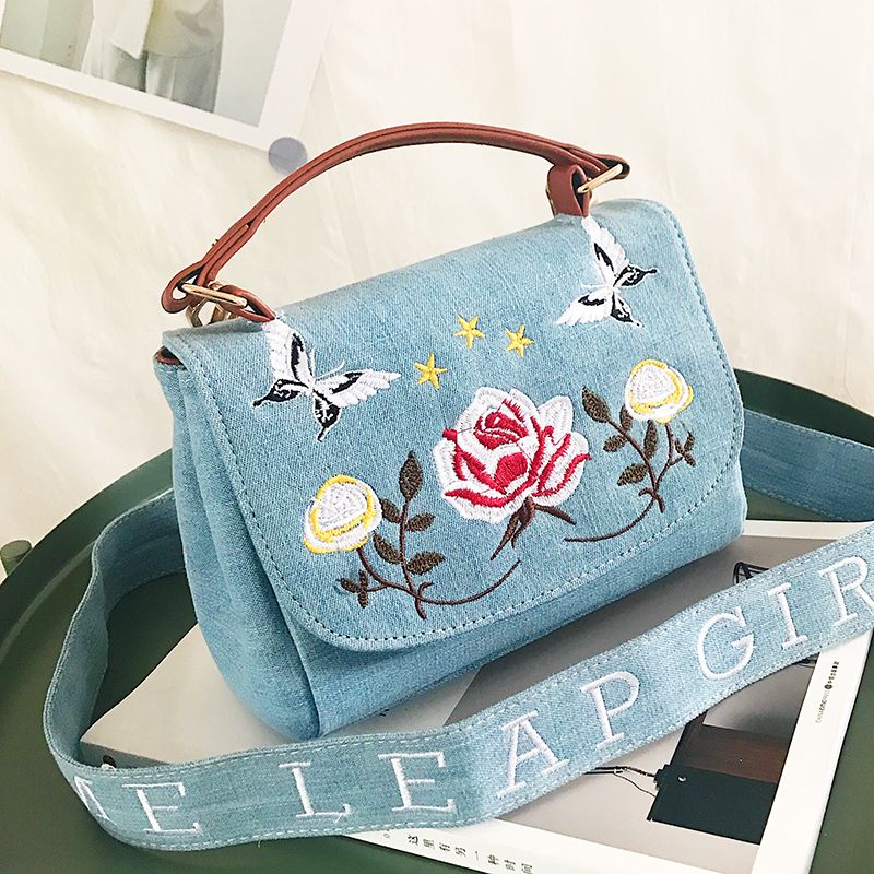 Denim Bag Luxury Handbags Women Bags Designer Cowboy Shoulder Strap Bag Flower Embroidery ...