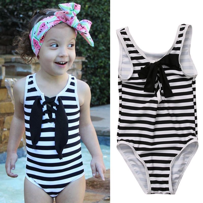 2017 Cute Baby Girl Swimwear One Piece Striped With Hollowing Style