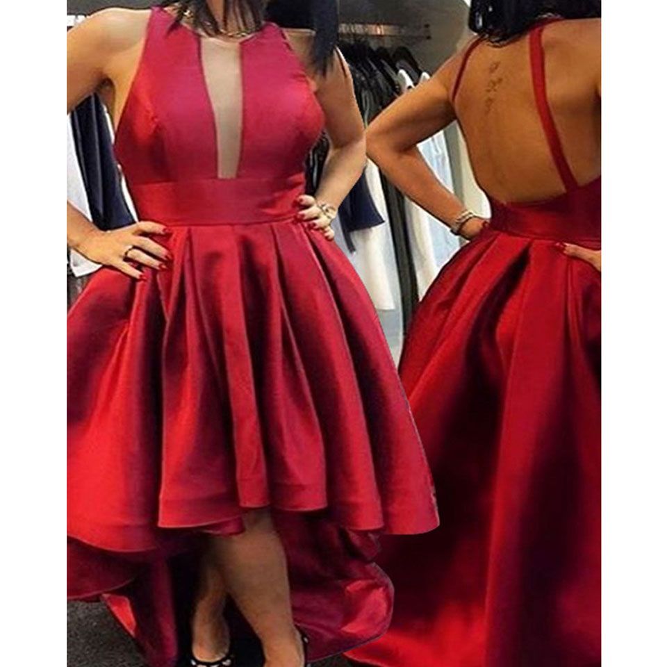 Red High Low Dresses 2017 New Red Sleeveless Ball Gown For