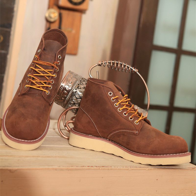 Vintage Lace Up Genuine Leather Red Men Boots, High Quality Cow Leather