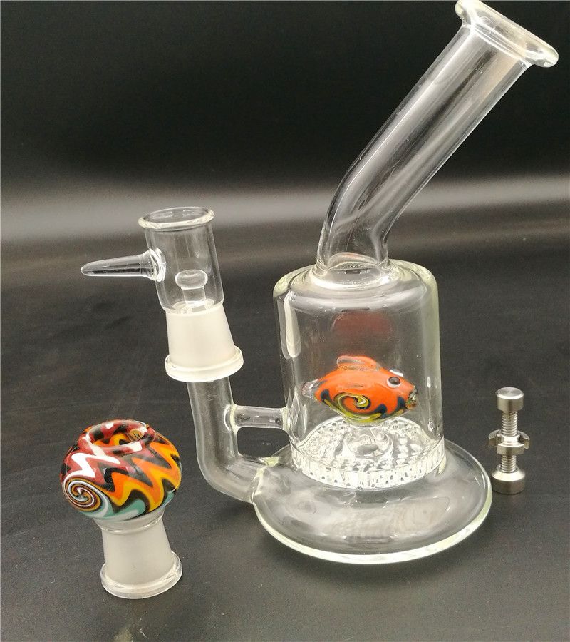 2017 New Arrival Glass Bong Water Pipe With Fish Percolator