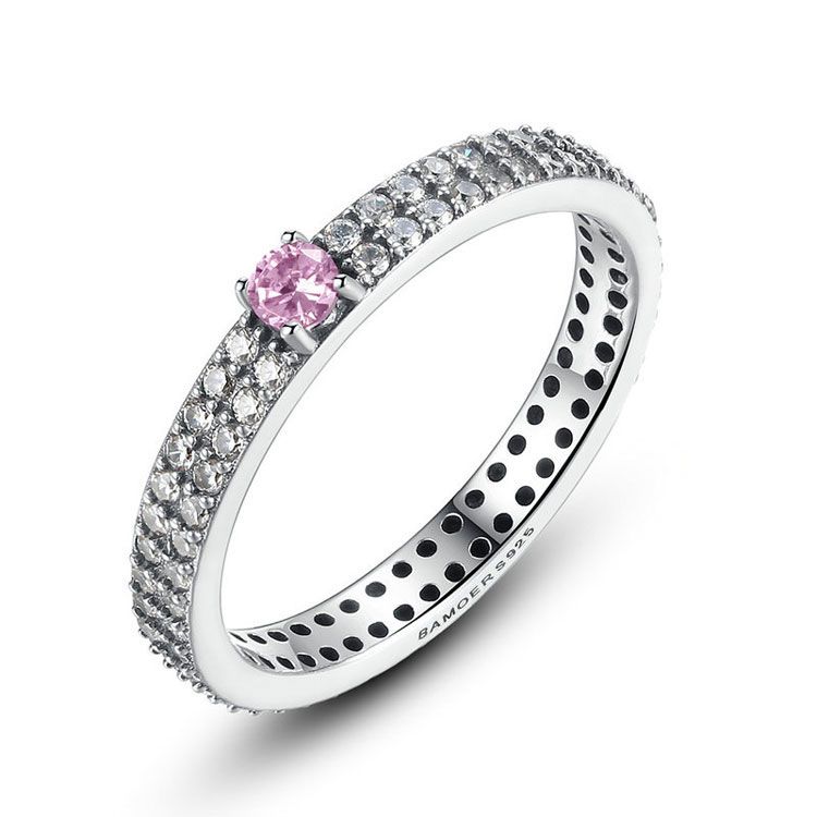3pcs solid 925 sterling silver rings pink stone ring with small white cz diamond for woman wedding ring simple jewelry r197 - Wedding Rings On Sale 3pcs solid 925 sterling silver rings pink stone ring with small white cz diamond for woman wedding ring simple jewelry r197 - Wedding Rings On Sale