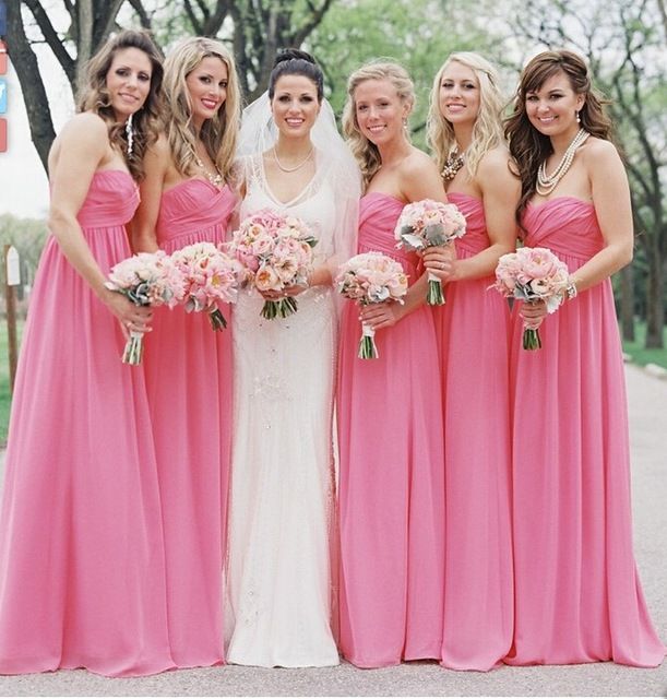 Hot Light Pink Chiffon Bridesmaid Dresses 2017 Cheapest A Line