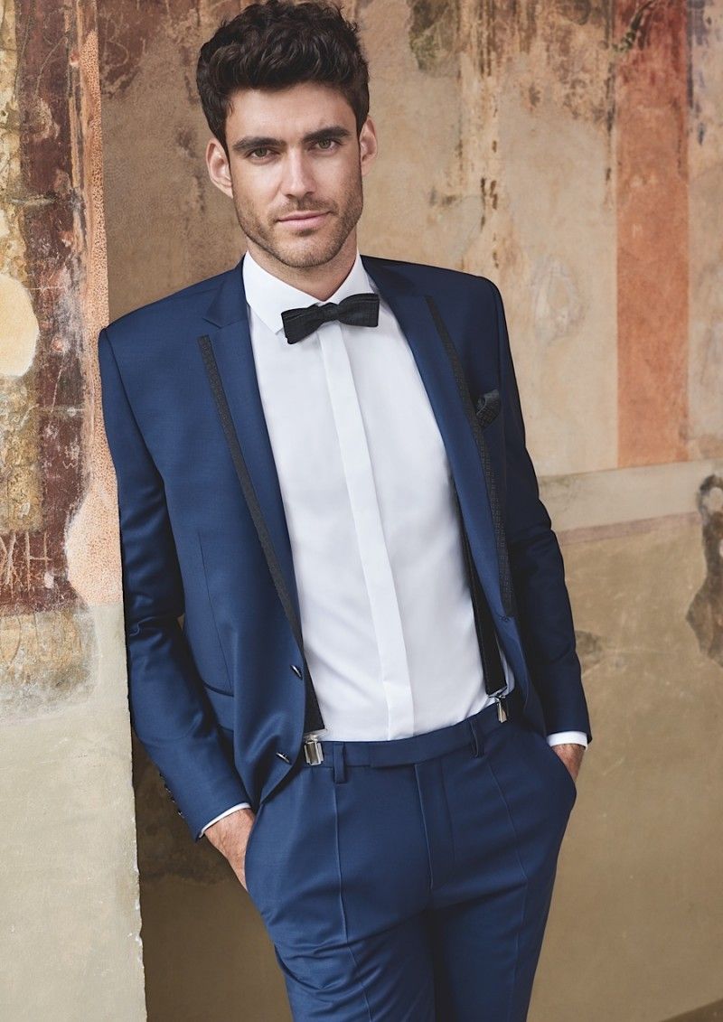 Navy Blue Tuxedo Men Wedding Suits With Bow Tie Groomsmen Suits Custom Made Two Pieces Formal