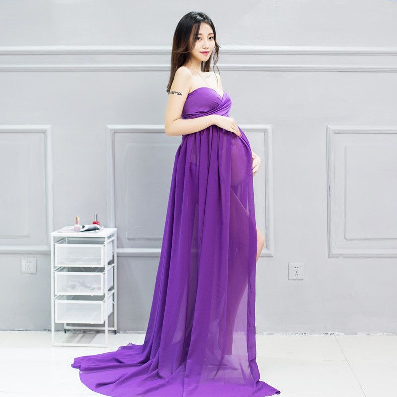 Purple/Light Blue Maternity Dresses Sleeveless Photography Props