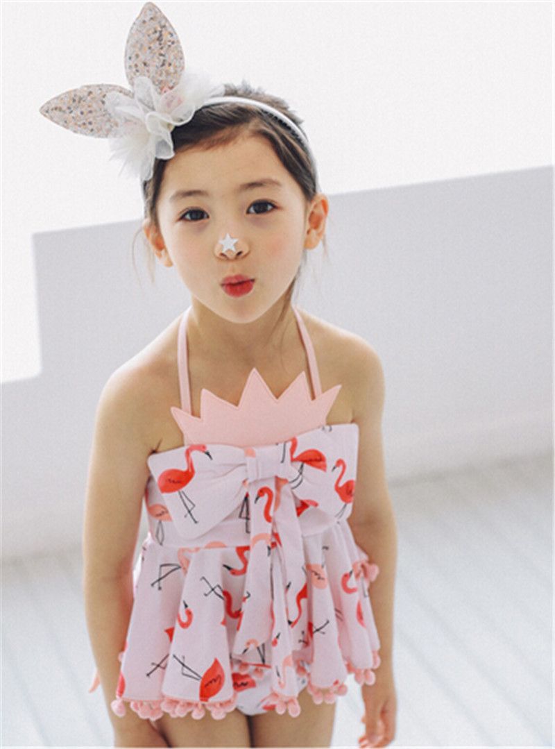 2017 2017 Girls Heart Print Swimsuit Children Flamingo Swimsuit Baby