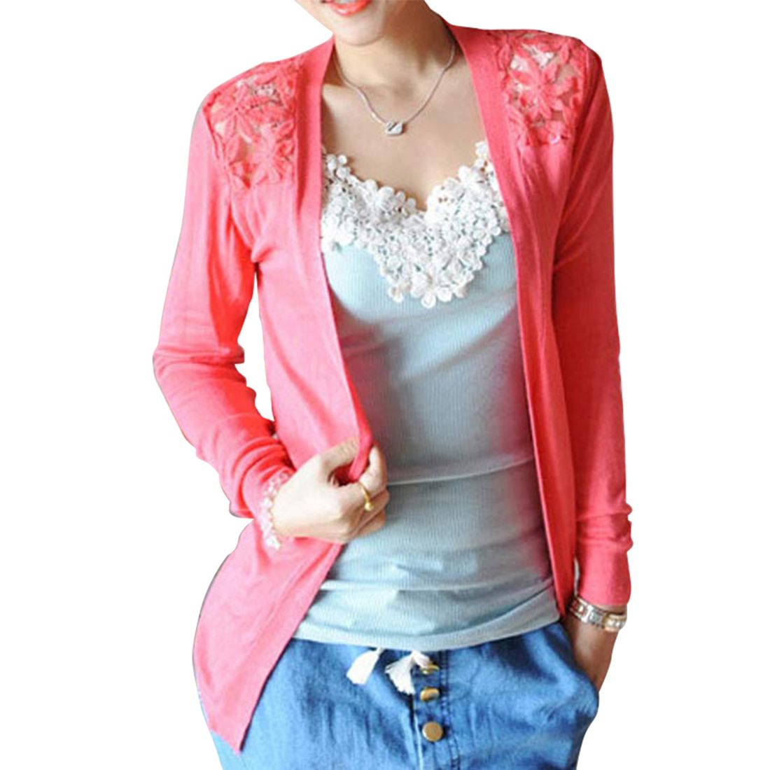 Wholesale- Spring Fashion Candy Color Lace Cardigan Long Sleeve ... Wholesale- Spring Fashion Candy Color Lace Cardigan Long Sleeve ...