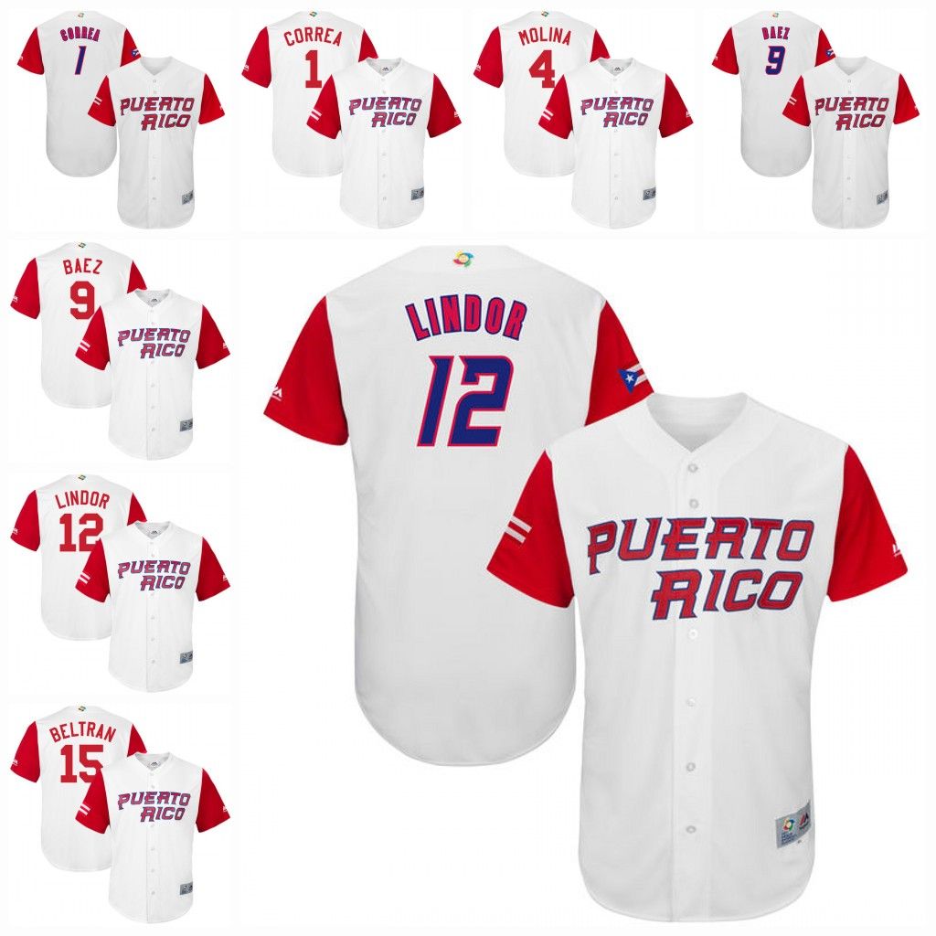 2017 Men Puerto Rico 2017 World Baseball Classic Jersey 1 Carlos Correa