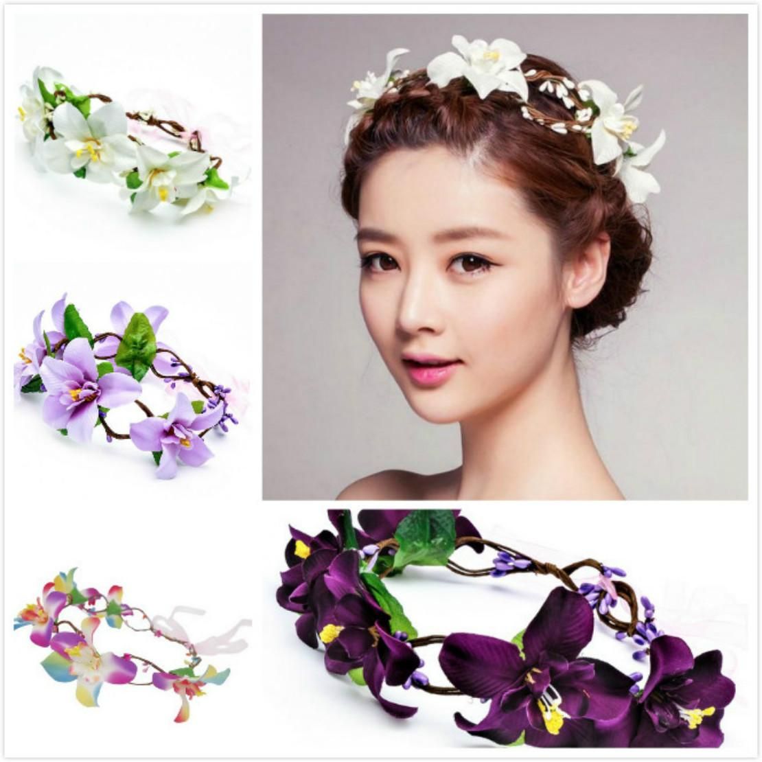 2017 Elegant Bridal Hair Wreath Halo Lily Flower Crown With Adjustable