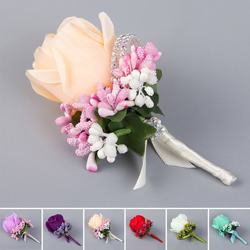 Hot Sale Bridesmaid Rose Silk Corsage Gentleman Rose Boutonniere Artificia Wedding Bouquets