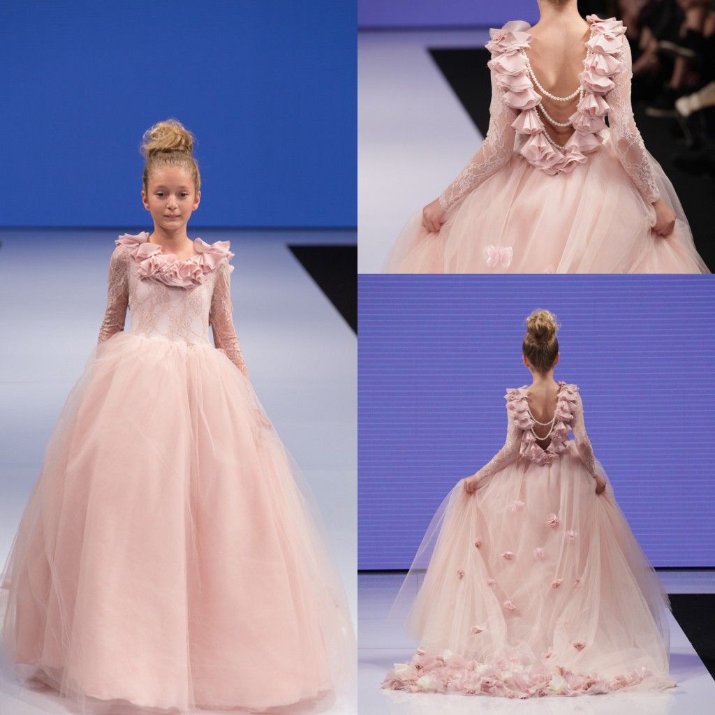 Blush Pink Custom New 2017 Little Girls Pageant Dresses Princess Long
