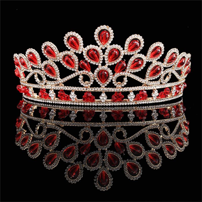 2017 Beautiful Big Red Crystals Cheap Crown Bride Hair Accessories Made