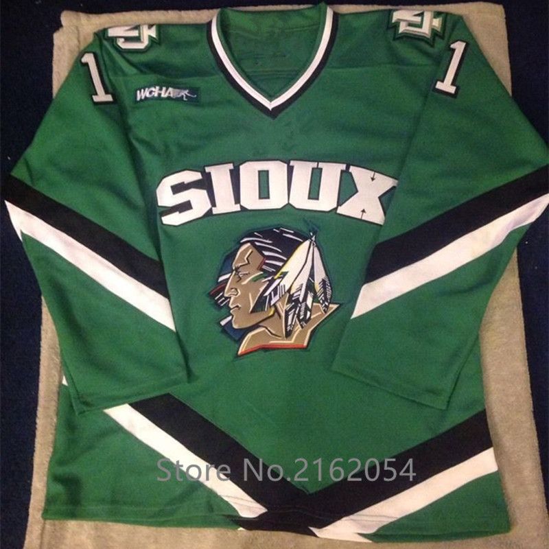 2017 North Dakota Fighting Sioux 11 Zach Parise Green Hockey Jersey Embroidery Stitched