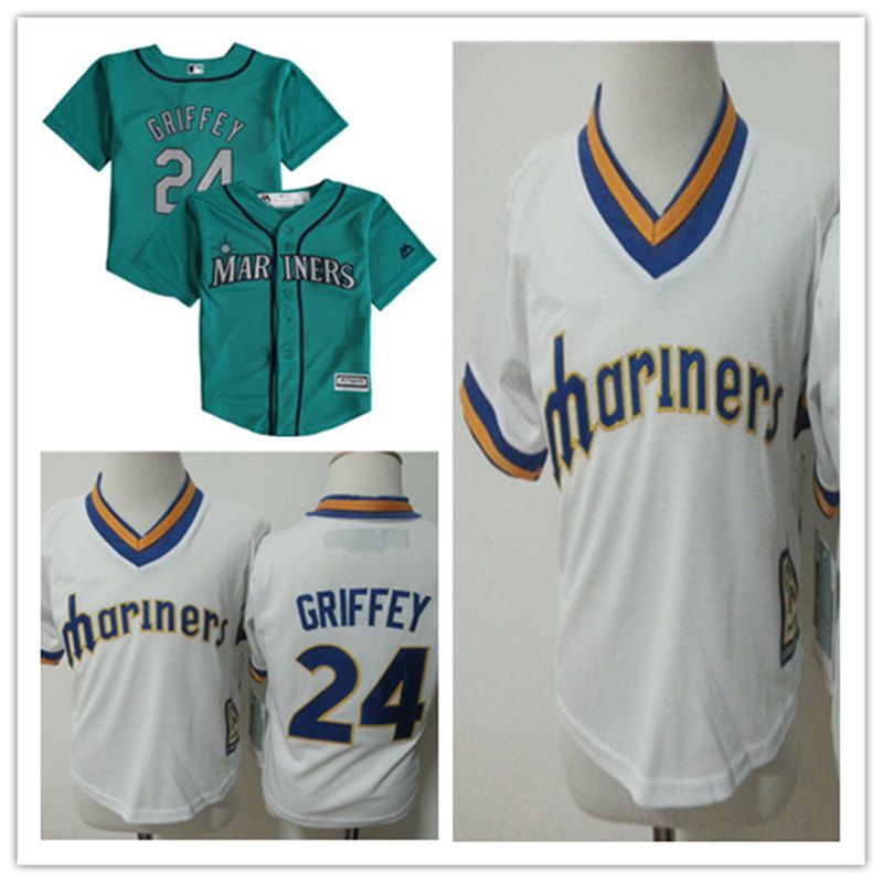 2017 Toddler Seattle Mariners Ken Griffey Jr. White Pullover Cooperstown Cool Base Jersey Green
