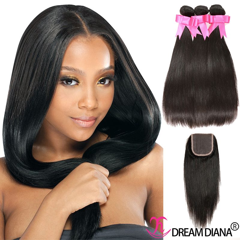 Cheap Weave Bundles Closure Brazilian Straight Virgin Hair 3 Bundles