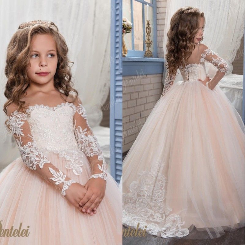 Kids Flower Girls Dresses For Weddings 2017 Pentelei With Illusion Long