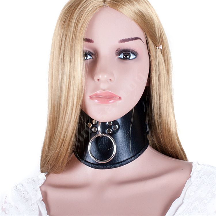 520 100mm Choker Black Leather Collar With Pull Ring