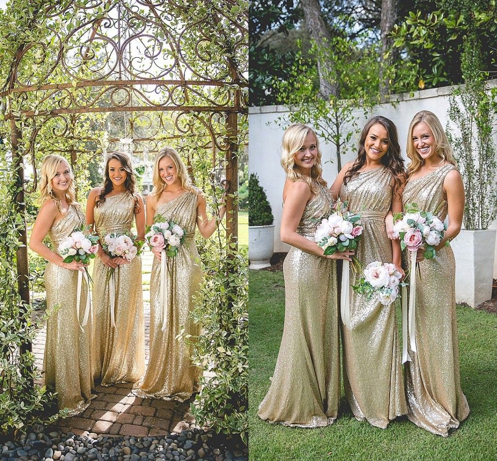 Shining Sequin Long Boho Bridesmaid Dresses Elegant One Shoulder