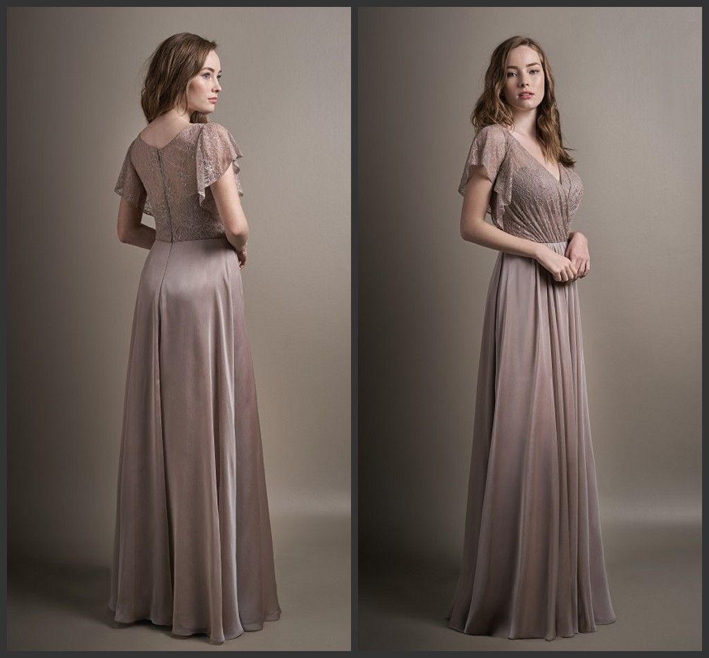 Short Sleeve V Neck Evening Gown Floor Length Lace Formal Wear 2017