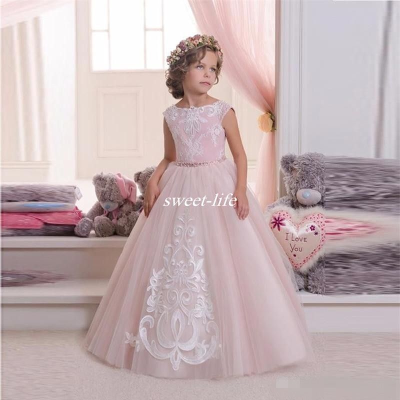 Hot Pretty Pink Lace Flower Girls Dresses For Weddings And Party Ball