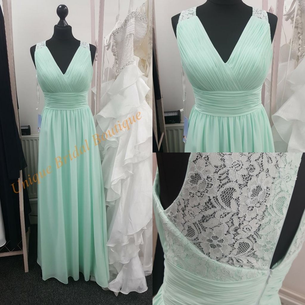 Mint Junior Bridesmaid Dresses 2017 With V Neck And Lace Back Real Pictures Pleated Chiffon Long