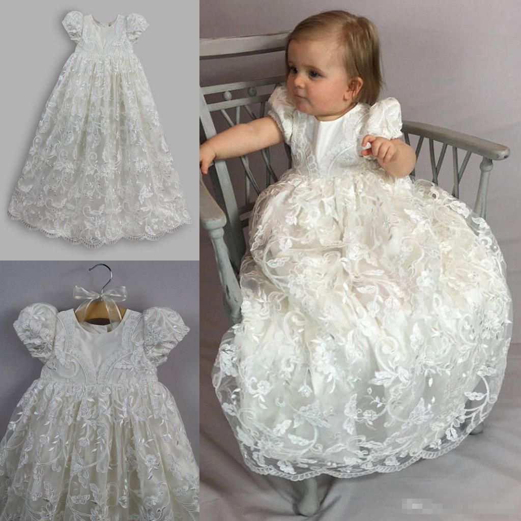 Luxury Full Lace 2017 Baby Christening Gowns With Sleeve Jewel Neck