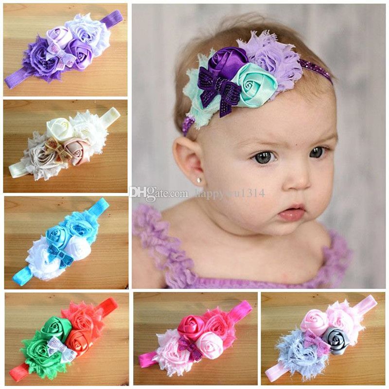2015 Baby Girl Dual Rose Flower Headband Super Elastic Sequins Bow