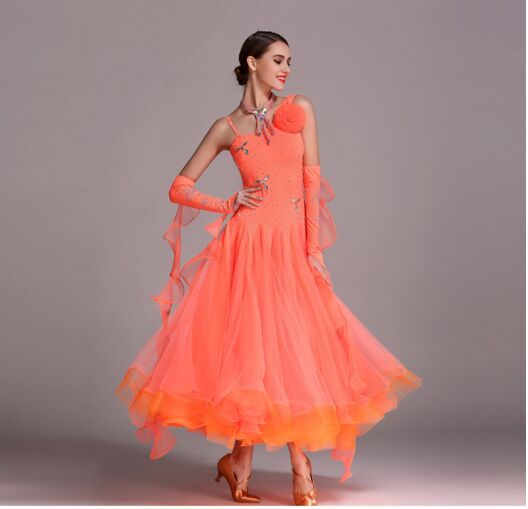 2017 2017 Orange Ballroom Dance Dress Fringe Latin Ballroom Dress Tango