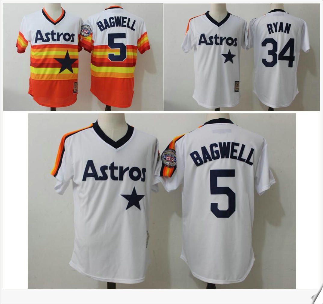 2017 Houston Astros 5 Jeff Bagwell 34 Nolan Ryan Mens Embroidery Flexbase Baseball Shirts