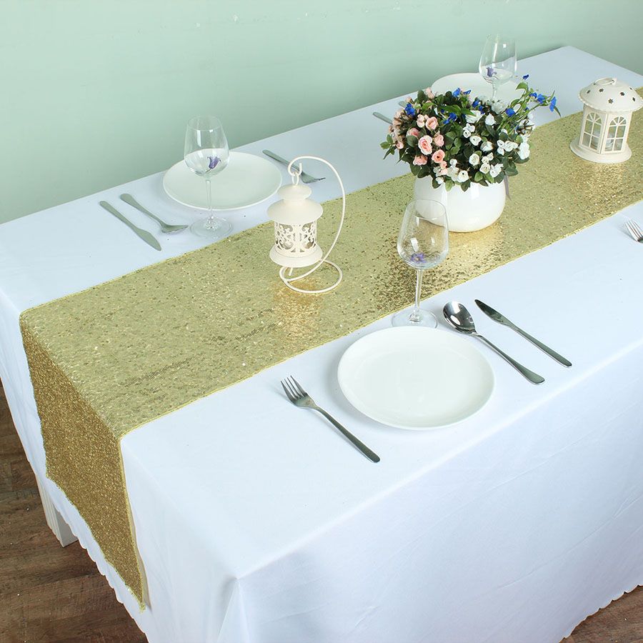 Gold Banquet Sequins Table Runner Wedding Event Party Festival Table