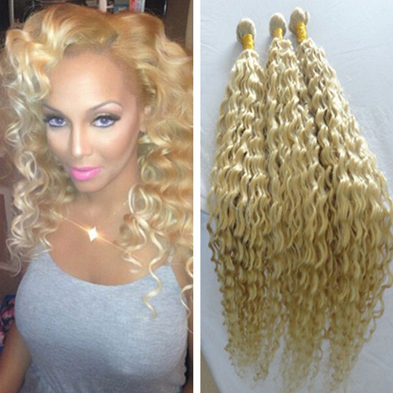 Cheap 8a Blonde Brazilian Curly Hair Bundles Deep Wave Virgin Remy