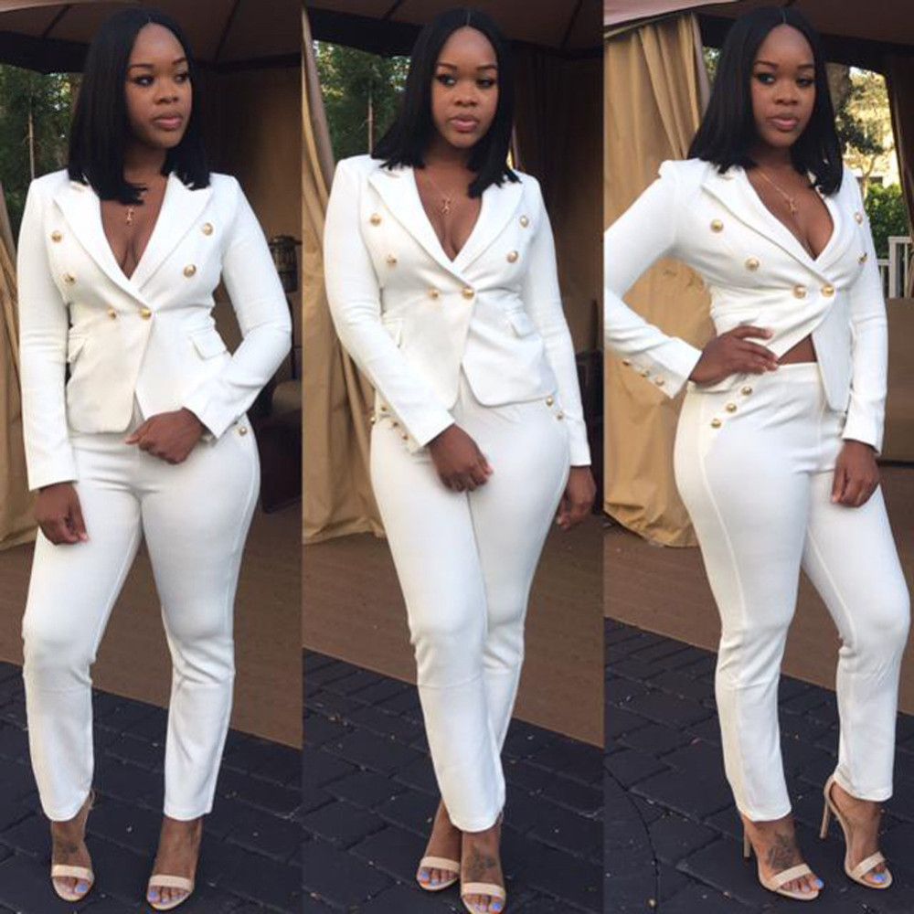 all white womens pants suit