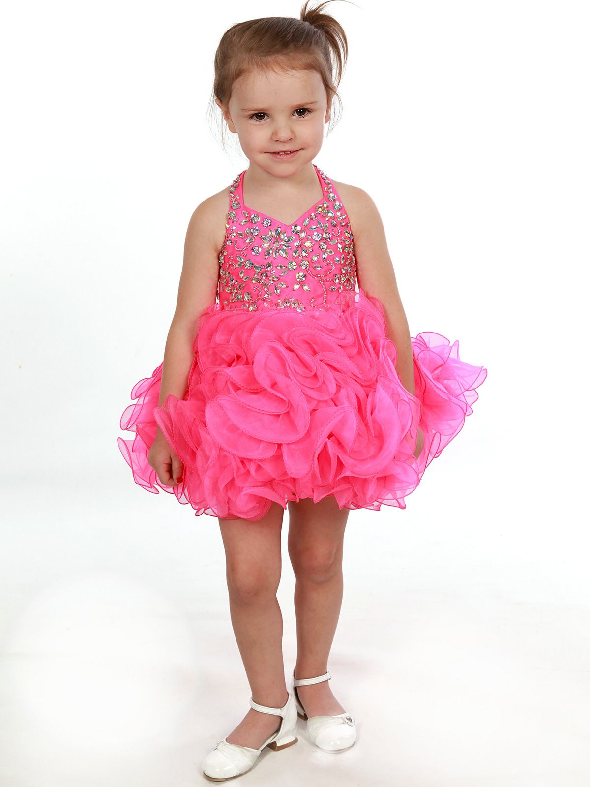 Baby Pageant Dresses 2017 Cheap Halter Neck And Sparkling Crystals Fitted Bodice & Short Ruffled