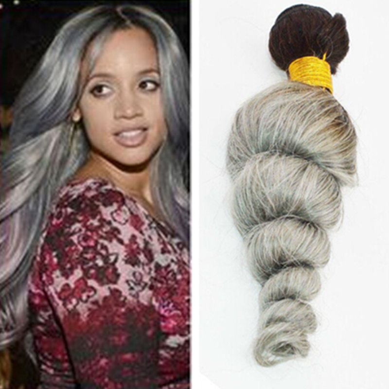 8a Virgin Brazilian Hair Loose Wave Silver Grey Remy Hair Extensions
