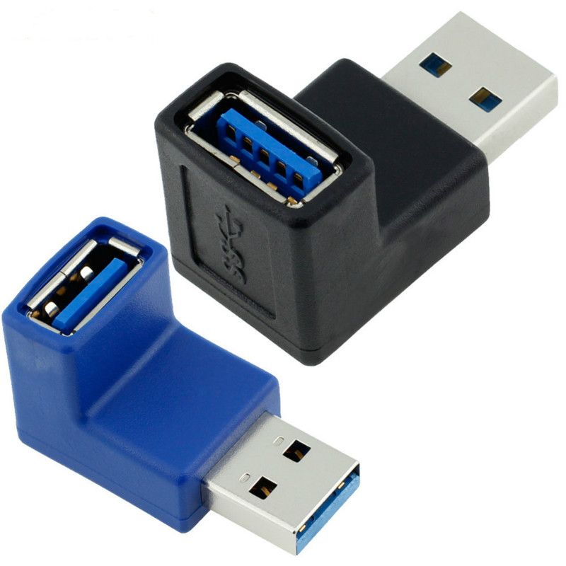 Black & Blue 90 Degree Usb 3.0 A Female Port To Male Right Angled