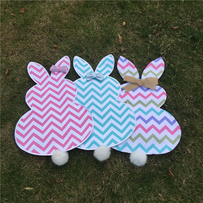 2017 Multi Chevron Easter Bunny Flag Canvas Rabbit Garden Flag With