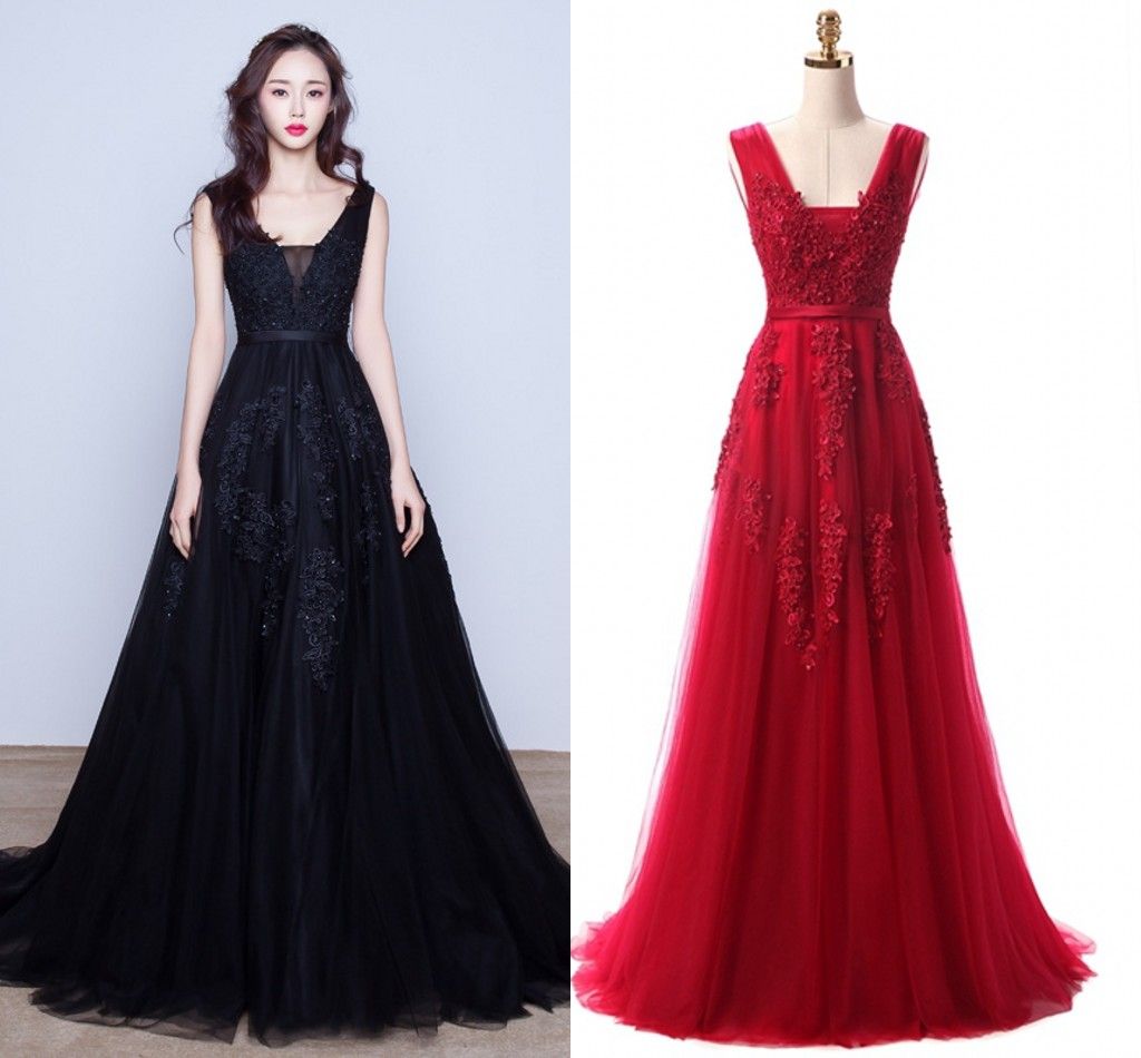 amazing 2017 wine red navy blue prom dresses v neck appliques