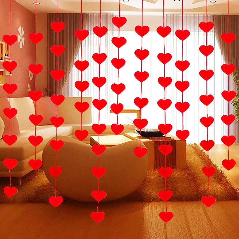 Non woven fabric hanging red heart string valentine day party ... Tecido Cortinas decoración