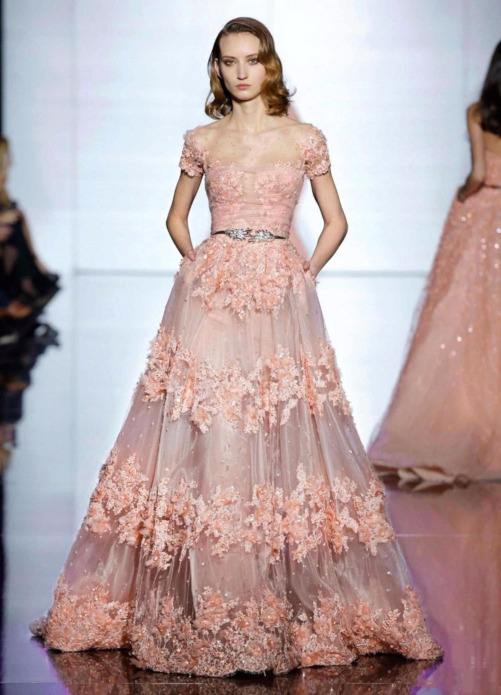 Zuhair Murad 2017 Formal Evening Dresses Blush ALine 3DAppliques