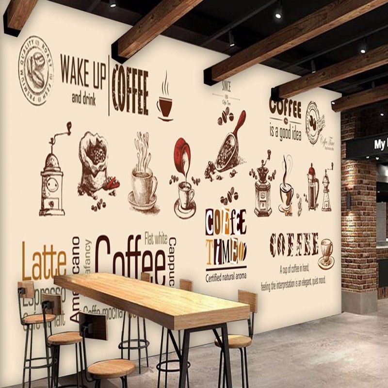 3d Stereo Hand Painted Coffee Shop Backdrop Custom Living Room