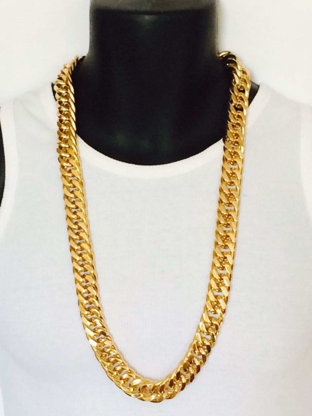 2018 Epacket Mens Miami Cuban Link Curb Chain 24k Real Yellow Solid Gold Gf Necklace Hip Hop ...
